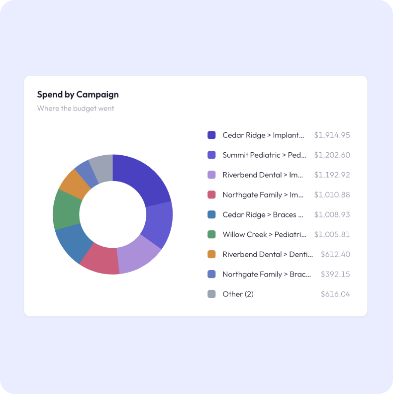 Spend by campaign donut chart showing where the ad budget went