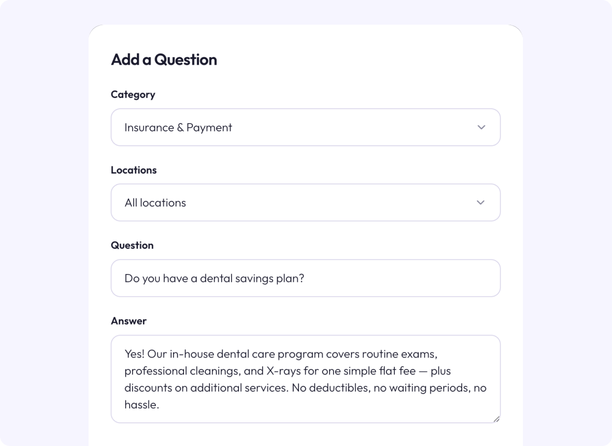 Adding a question and answer to Fiona's knowledge base