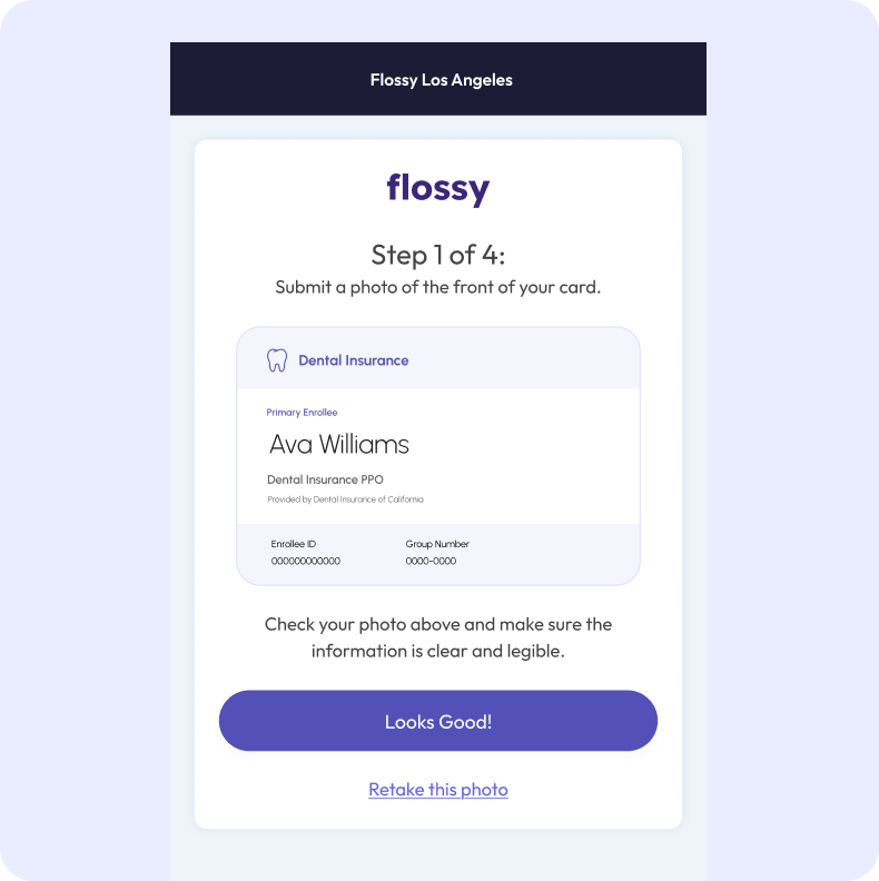 Patient phone flow for submitting a photo of an insurance card